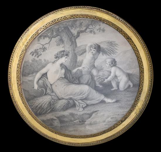 John Boydell Publ., a set of four mezzotints, Muses and putti representing the Seasons, tondo, 11in.